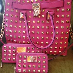 Hot pink MK Hamilton studded bag